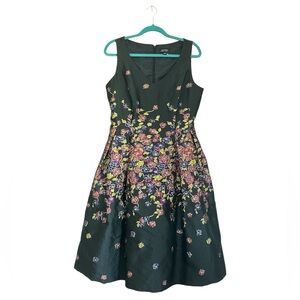 NWT Tahari Asl Fit and Flare Midi Metallic Floral Accents Cocktail Dress Size 12